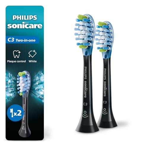 Philips Sonicare C3 Two-in-One - Genuine Replacement Electric Toothbrush Heads, Black, 2 Pack, HX9042/95 1 Count (Pack of 2)
