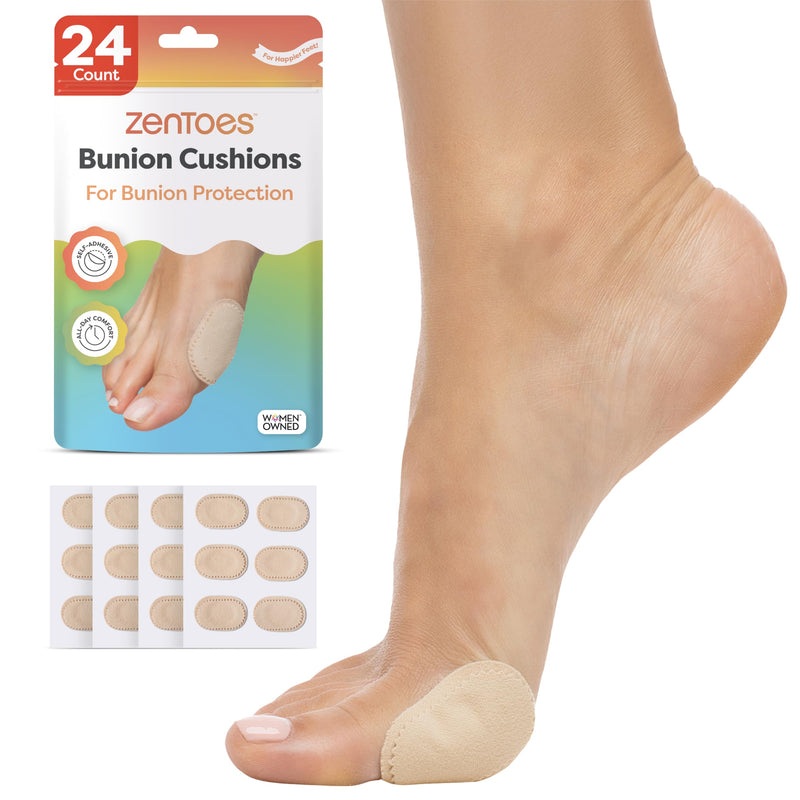 ZenToes Bunion Pads to Wear with Shoes – Waterproof Soft Bunion Cushion Protector, Breathable Adhesive Foot Pad for All Day Comfort & Support, 24 Count Beige 24 Pack