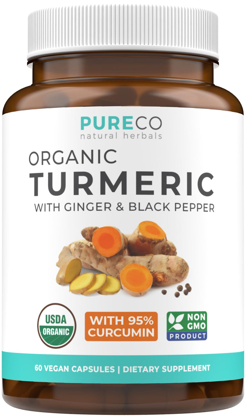 USDA Organic Turmeric Curcumin with Black Pepper and Ginger (2 Month Supply) Joint Support Supplement with Tumeric and Ginger Root Powder - Organic Turmeric Supplement - 60 Vegan Capsules (No Pills) 60 Count (Pack of 1) - BeesActive Australia