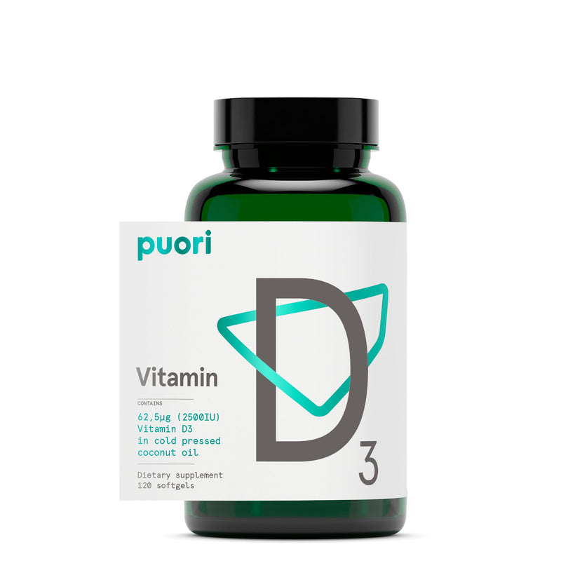 Puori Vitamin D3 Softgels for Adults, 2500 IU (62.5 mcg), 120 Count | Fast Absorbing Supplement Supports Immune System, Bone Health, Density & Muscle Recovery - Non-GMO & Gluten-Free