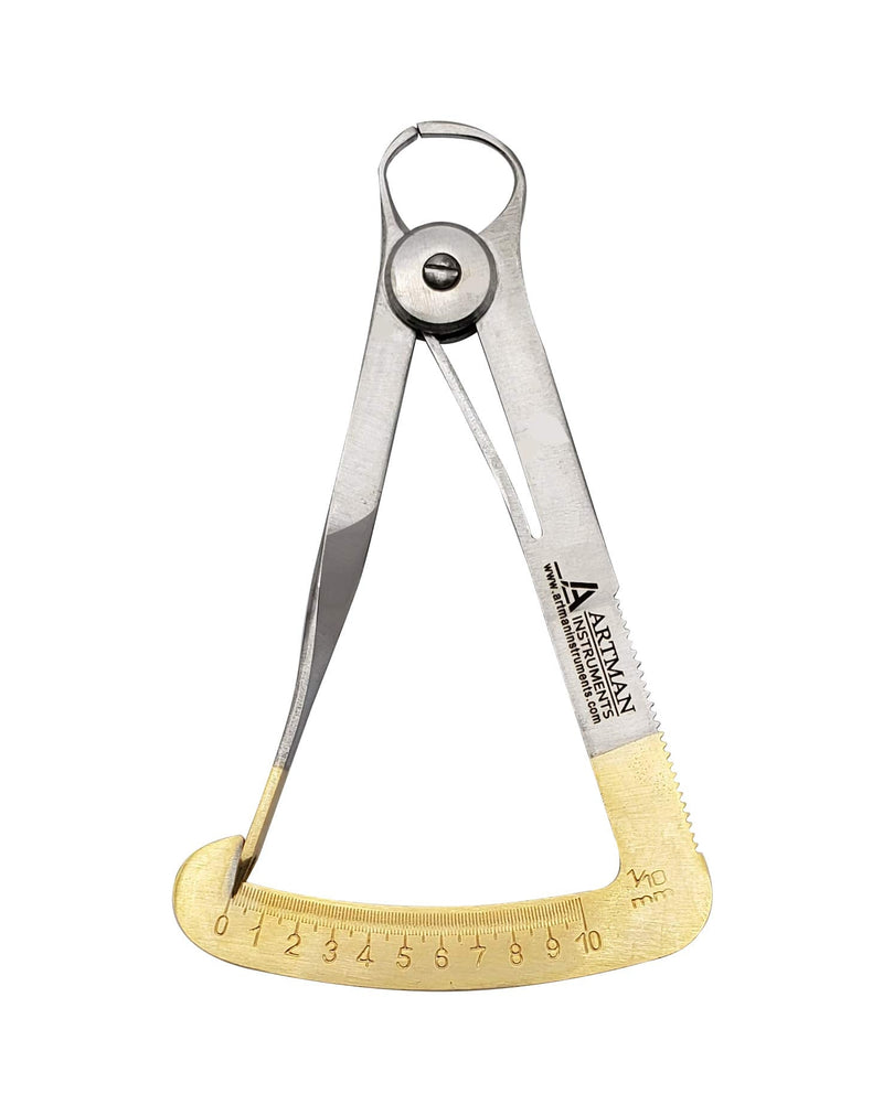 ARTMAN INSTRUMENTS Dental Wax Caliper – Precision Measuring Tool for Wax, Rubber, Metal & Leather Sheets (0-10mm) – Spring Action, Dual-Sided Engraved Scale, Stainless Steel, Autoclavable