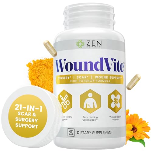 Zen Nutrients WoundVite Pre & Post Surgery Support, Scar & Wound Care, Scar Treatment, Plastic & General Surgery, Heal Faster & Aids in Recovery Time w/Bromelain, Turmeric & Arnica - 60 Vegan Caps 60 Count (Pack of 1)