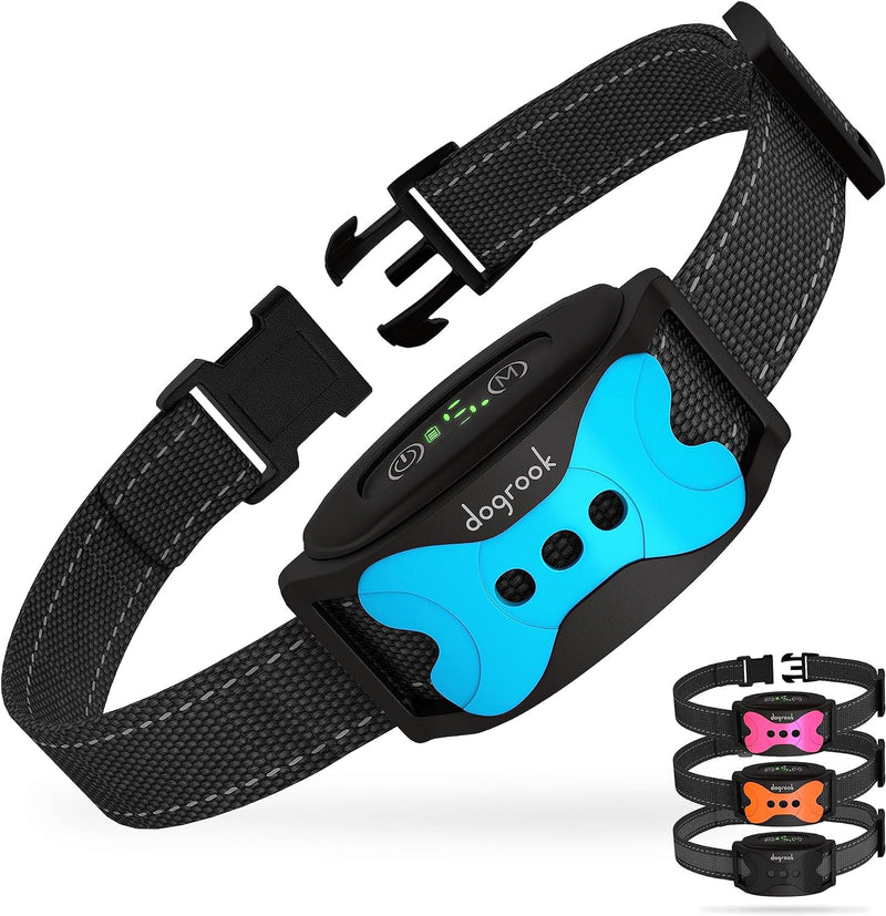 DogRook Dog Bark Collar - Rechargeable Smart Anti Barking Collar for Dogs - Waterproof No Shock Bark Collar for Small/Medium/Large Dogs - 5 Sensitivity Levels - Anti Bark Collar for Dogs - Dog Collar Blue - BeesActive Australia