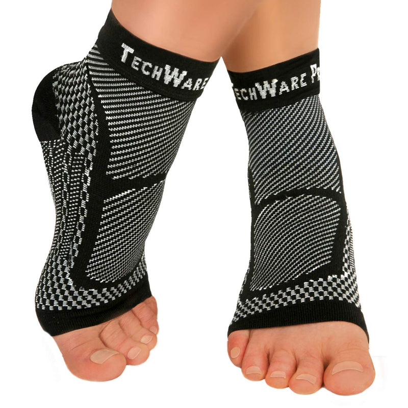 TechWare Pro Ankle Brace Compression Sleeve - Relieves Achilles Tendonitis, Joint Pain. Plantar Fasciitis Sock with Foot Arch Support Reduces Swelling & Heel Spur Pain. Injury Recovery for Sports Black L / XL (see size chart) - BeesActive Australia