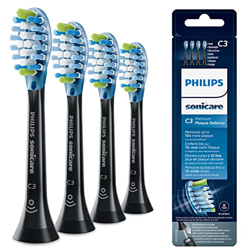 Philips Sonicare Premium Plaque Defence BrushSync Enabled Replacement brush Heads, 4pk Black - HX9044/33 4 Count (Pack of 1)