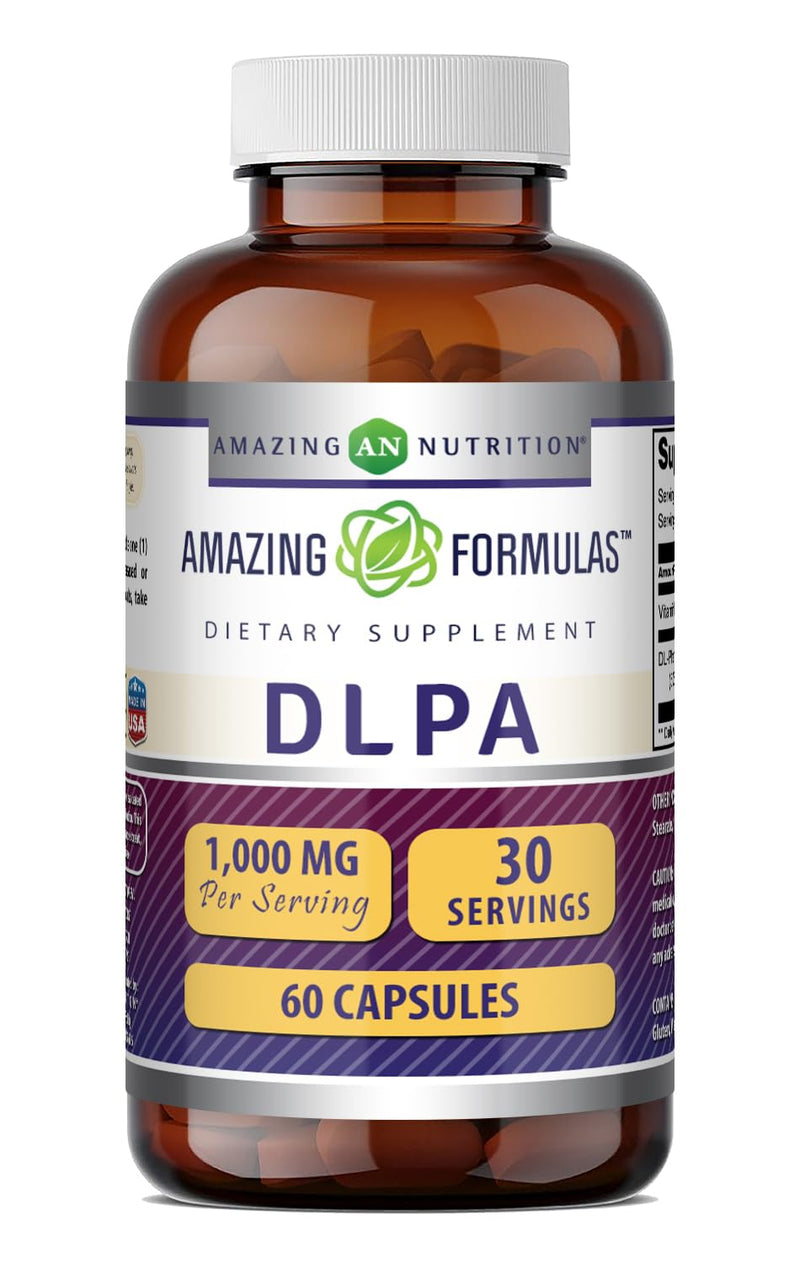 Amazing Formulas DLPA (DL-Phenylalanine) Supplement | 1000 Mg per Serving | 60 Capsules | Non-GMO | Gluten-Free | Made in USA Unflavored - 60 Count
