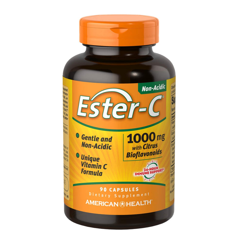 Ester-C American Health with Citrus Bioflavonoids Capsules - 24-Hour Immune Support, Gentle On Stomach, Non-Acidic Vitamin C - Non-GMO, Gluten-Free - 1000 mg, 90 Count 90 Count (Pack of 1)