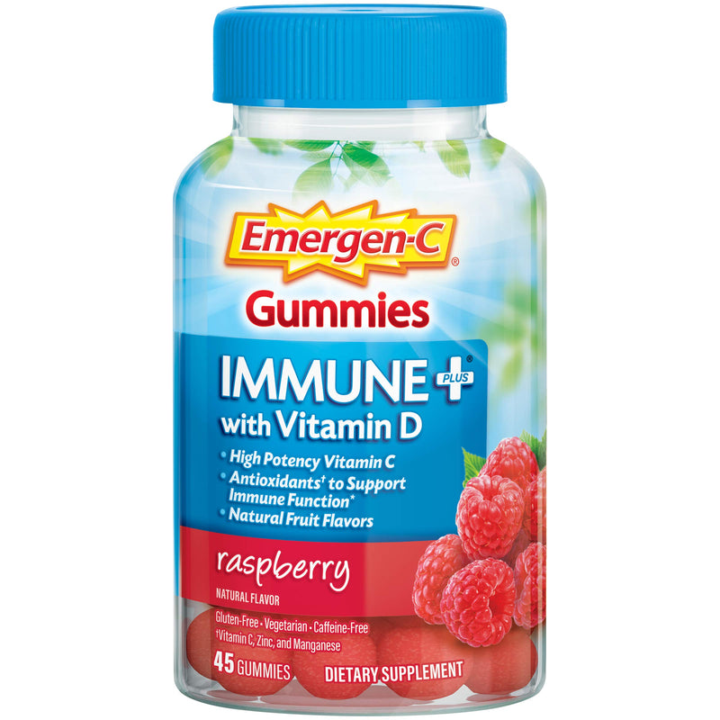 Emergen-C Immune+ Triple Action Immune Support Gummies, BetaVia (R), 1000mg Vitamin C, B Vitamins, Vitamin D and Antioxidants, Raspberry – 45 Count 45 Count (Pack of 1)
