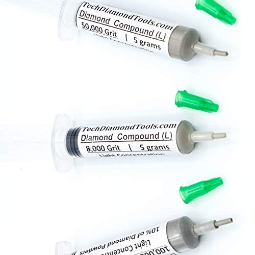 TechDiamondTools Kit of 3 Diamond Polishing Compound Polishing Paste USA Made 8000 50000 200000 Grit for Marble Glass Metal Rock Jewelry Resin Silver Gemstone with 10% of Diamond Powder Light 10% concentration