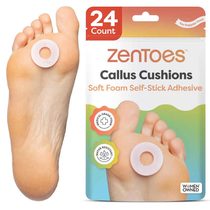ZenToes Callus Cushions | Water-Resistant Self-Stick Adhesive Corn Pads | Foot, Heel, & Toe Discomfort Relief | Soft Foam for Friction Protection | Ideal for Active Lifestyles | 24-Pack 24 Count Beige - BeesActive Australia