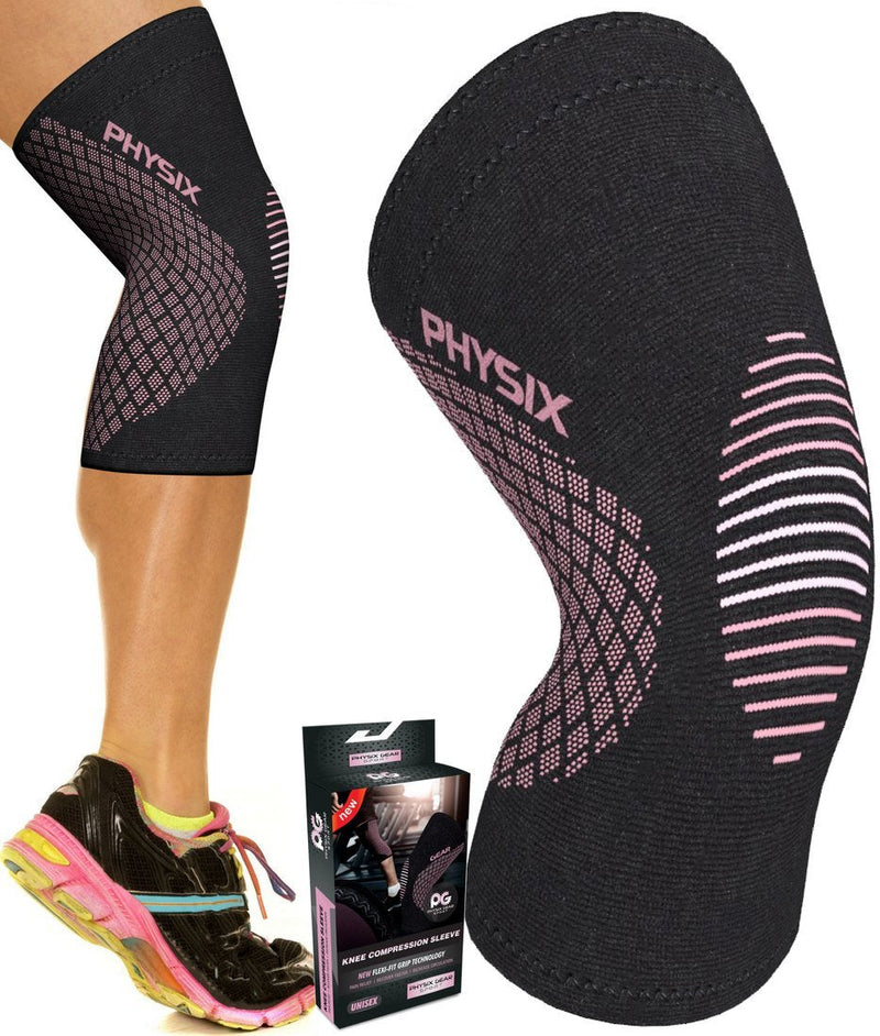 Physix Gear Knee Compression Sleeve for Men & Women - Best Compression Knee Brace for Walking, Running, Gym, Basketball, Weightlifting,Workout, Sports - Knee sleeves Support Compression & Stability M Black/Pink - BeesActive Australia