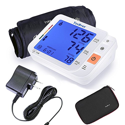Digital Blood Pressure Monitor, Large Cuff 0.7-1.3 Feet, Electric Upper Arm Blood Pressure Machine with Electric Powered Charger and Device Case, Backlight LCD Screen, 2 Year Warranty