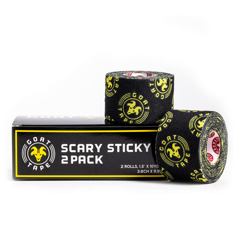Scary Sticky Premium Athletic Tape, Ultra-Sticky Thumb, Finger & Wrist Tape for Weightlifting, Hook Grip & Cross Workout, Cotton, Latex-Free, 10 Yards, Black/Yellow, 2 Rolls Black & Yellow Pack of 2 - BeesActive Australia