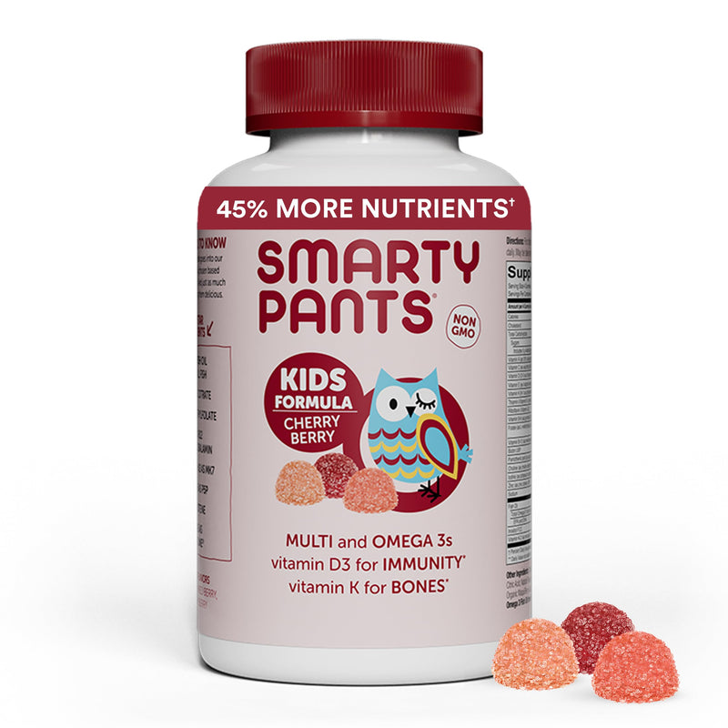SmartyPants Kids Multivitamin Gummies: Omega 3 Fish Oil (EPA/DHA), Vitamin D3, C, Vitamin B12, B6, A, K & Zinc for Immune Support, Biotin, Grape, Cherry & Berry Flavors, 120 Count (30 Day Supply) Kids Cherry Berry 120 Count (Pack of 1)