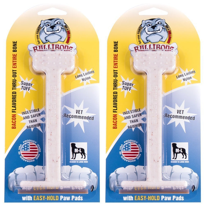 Bullibone Nylon Dog Chew Toy Nylon Bone - Improves Dental Hygiene, Easy to Grip Bottom, and Permeated with Flavor (Bacon, Large - 2 Pack) Bacon - BeesActive Australia