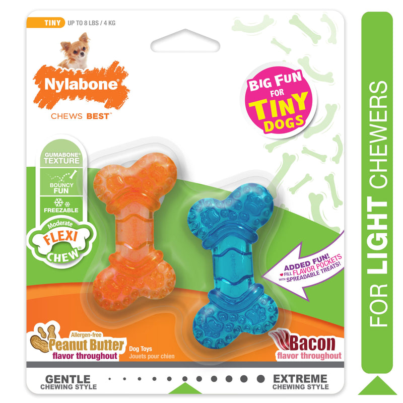 Nylabone Moderate Chew FlexiChew Bone Peanut Butter & Bacon XX-Small/Tiny (2 Count) - BeesActive Australia