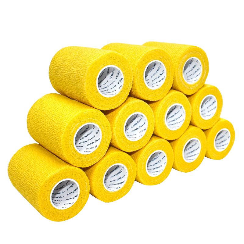 Self Adherent Cohesive Bandage Latex FDA Approved 3" x5 Yards First Aid Bandages Stretch Sport Athletic Wrap Vet Tape for Wrist Ankle Sprain and Swelling,Yellow(12 Rolls) 12 Count (Pack of 1) Yellow - BeesActive Australia