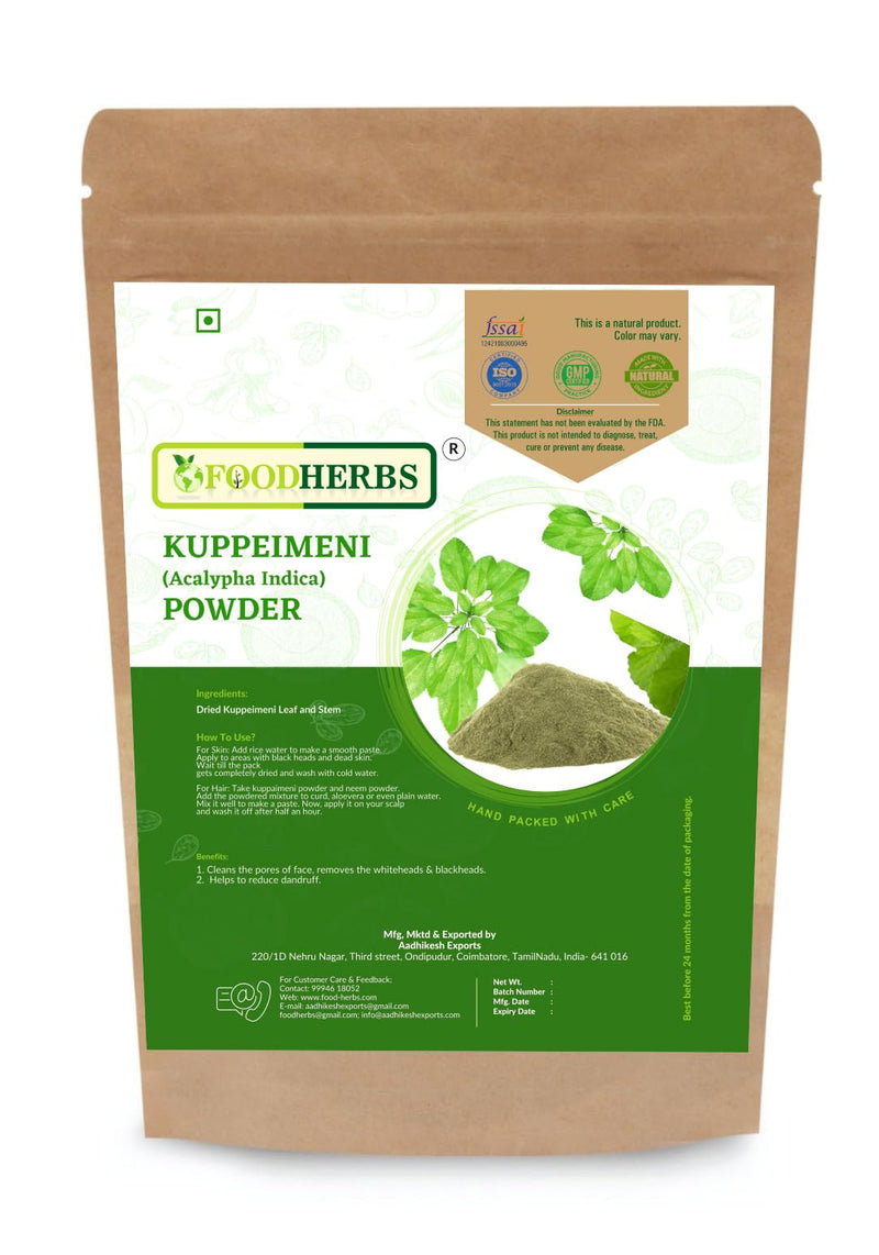 FOODHERBS Kuppaimeni Powder | Natural Facial Hair Removal | 200 Gm/0.44 Lbs | Clear Skin | Acalypha Indica | Harita Manjari - BeesActive Australia
