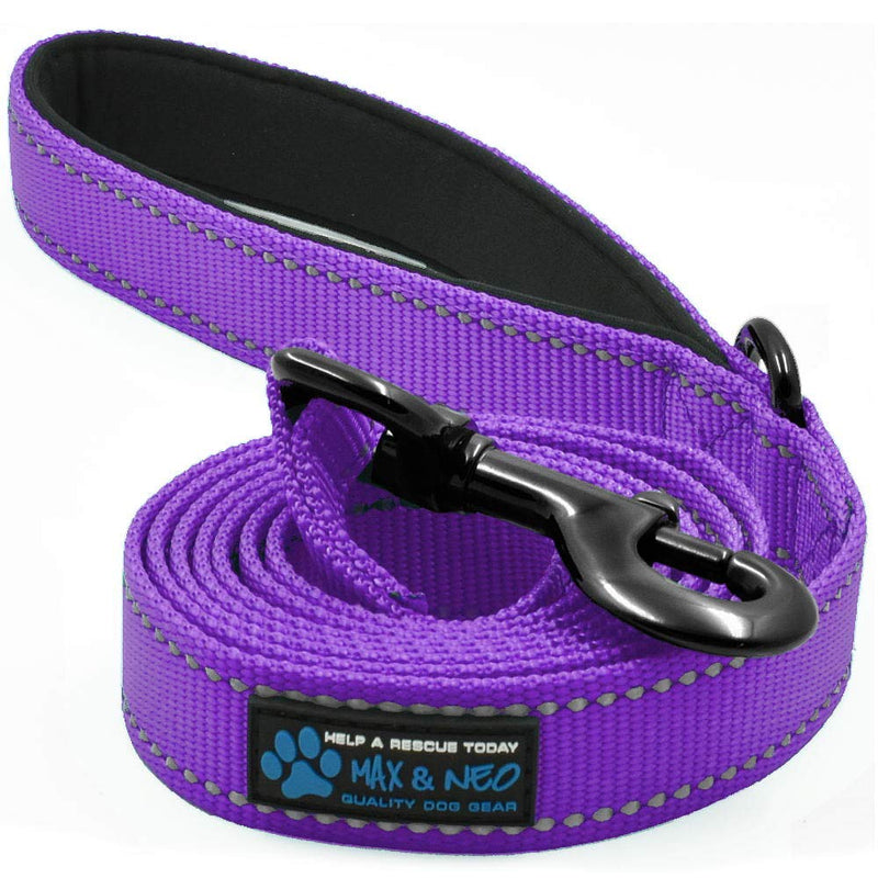 Max and Neo Reflective Nylon Dog Leash - We Donate a Leash to a Dog Rescue for Every Leash Sold (Purple, 6x1) 6 FT x 1" Wide PURPLE - BeesActive Australia