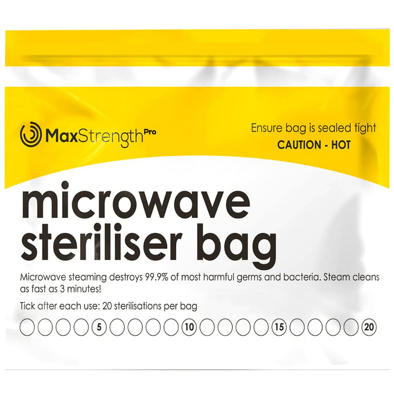 Premium Microwave Sterilizer Bags (20pcs) by Max Strength, Large & Durable Steam Bags for Baby Bottles, Soothers, Teethers & Training Cups, 20 Uses Per Bag & Marking System - BeesActive Australia