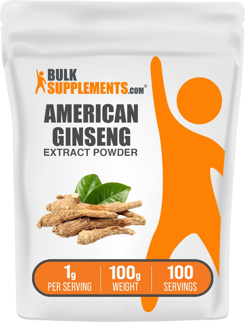 BulkSupplements.com American Ginseng Extract Powder - Ginseng Supplement, Herbal Supplements - Gluten Free, 1g per Serving, 100g (3.5 oz) (Pack of 1) 3.53 Ounce (Pack of 1) - BeesActive Australia