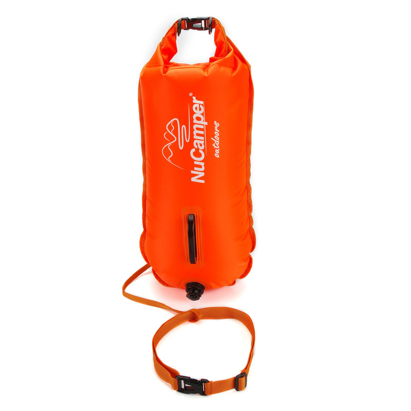 NuCamper Swim Buoy for Open Water Swimmers With Adjustable Waist Belt, Waterproof Dry Bag, Swim Bubble For Safty Swimming, Training Snorkeling, Kayaking, Boating,Beach Bags Large Capacity 28L Orange