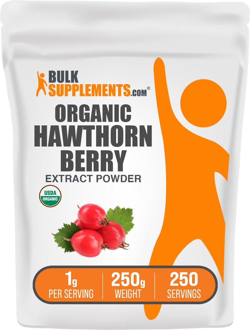 BulkSupplements.com Organic Hawthorn Berry Extract Powder - Hawthorn Berry Supplement - Herbal & Gluten Free, 1g per Serving, 250g (8.8 oz) (Pack of 1) 8.81 Ounce (Pack of 1)