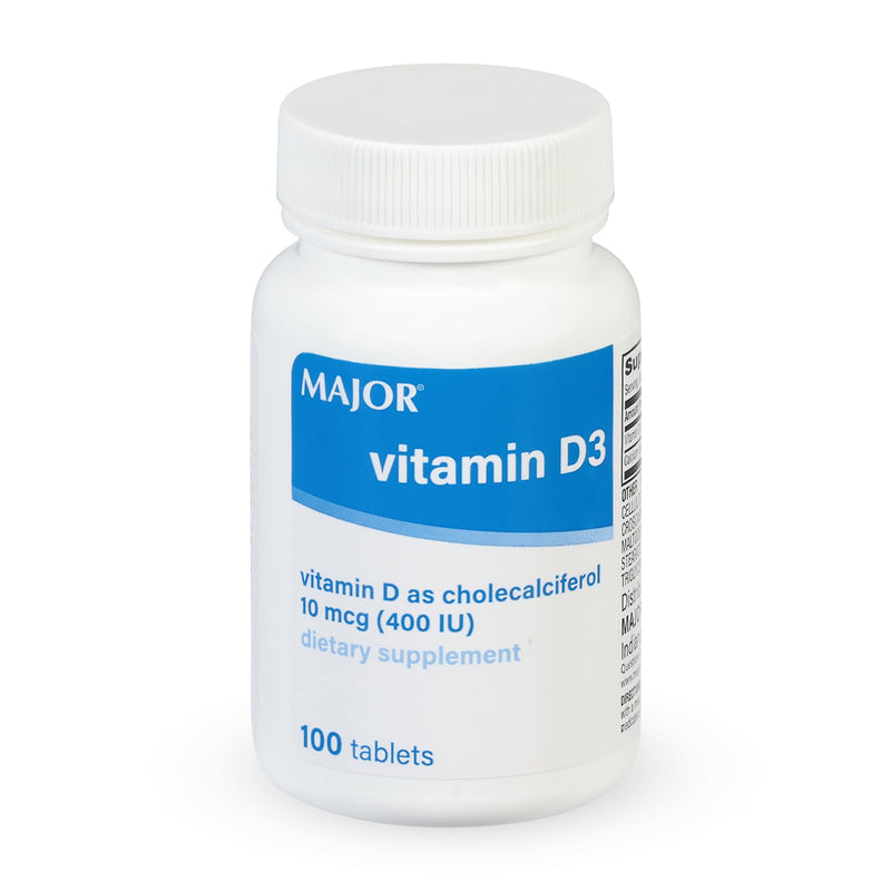 MAJOR Vitamin D3 10mcg (400 IU) - Contains 25mg of Calcium - Dietary Supplement - 100 Tablets (1 Pack) 1 Count (Pack of 1)