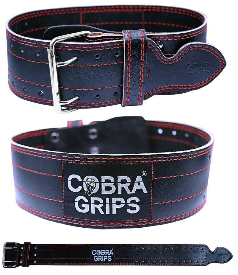 Weight Power Lifting Belt 4” Wide Cobra Grips Premium Genuine Leather Belt for Men & Women Adjustable Weightlifting Back Support RED Small 27"-35"