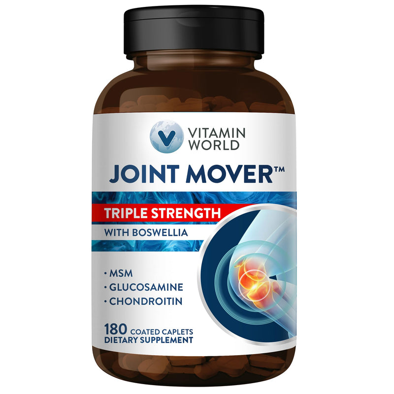 Vitamin World Triple Strength Joint Mover, Glucosamine Chondroitin with MSM | Joint Support Supplement, Collagen & Boswellia Serrata Extract, Support Joint Strength, Comfort & Flexibility, 180 Caplets 180 Count (Pack of 1)