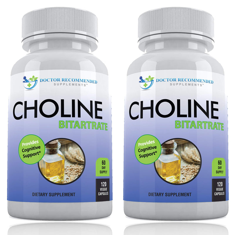 Premium Choline - 500 mg - 120 Veggie Capsules - Supports Cognitive Health, Memory & More - 2 Pack 120 Count (Pack of 2)