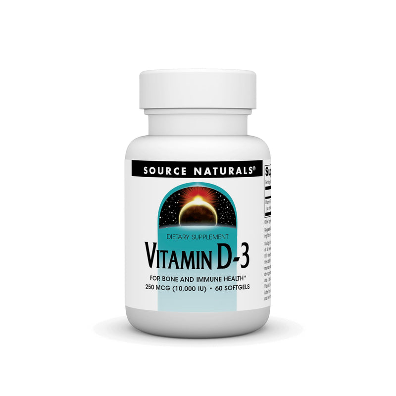 Source Naturals Vitamin D-3, 250 mcg (10,000 IU) - 60 Softgels | Supports Bone & Immune Health | Contains Soy* 60 Count (Pack of 1)