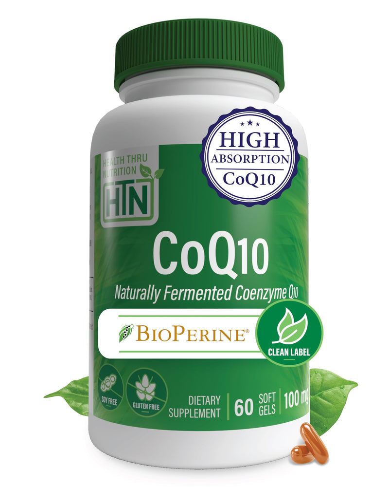 Health Thru Nutrition CoQ-10 100mg with BioPerine 60 Softgels | High Absorption Naturally Fermented USP Grade Coenzyme Q10 Supplement | 3rd Party Tested | Heart Health and Energy Support | High Absorption Naturally Fermented USP Grade Coenzyme Q10 Supp...