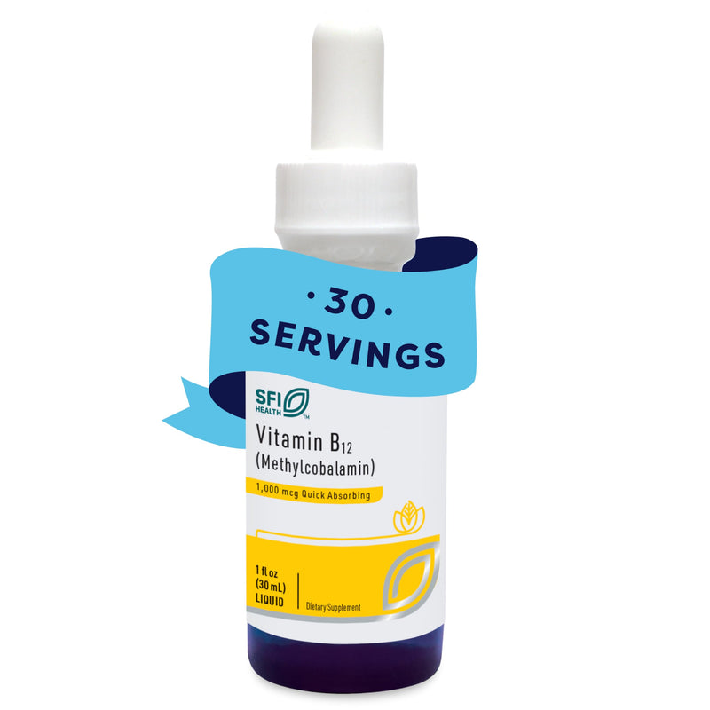 Klaire Labs SFI Health Vitamin B12 Liquid Drops 1mg, 30ml / 1 fl oz | Liquid Delivery for Efficient Absorption, Methyl B12 Drops, 1000mcg Active Methylcobalamin, Hypoallergenic