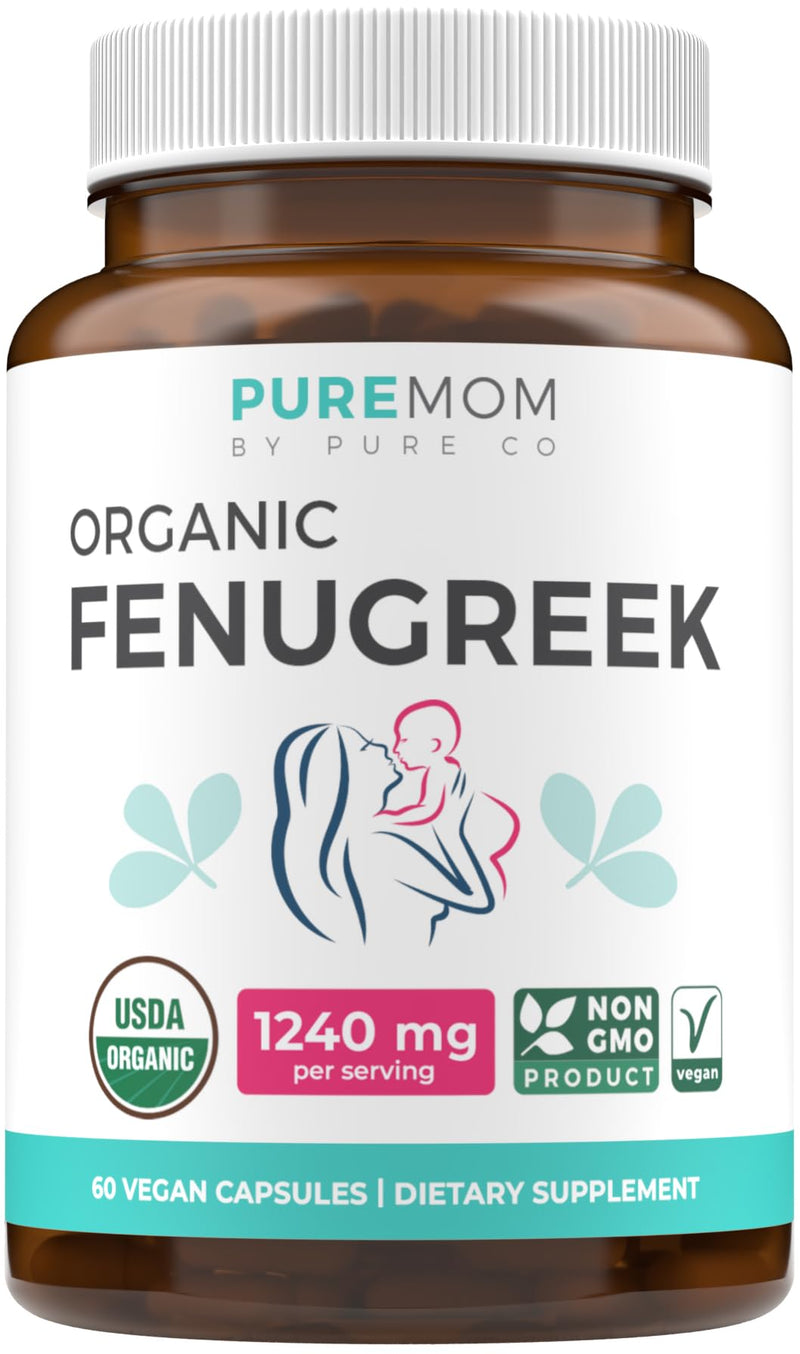 USDA Organic Fenugreek Capsules for Women - Effective Lactation Supplement for Increased Breast Milk Supply - Herbal Breastfeeding Support for Mothers - Gluten Free - 60 Vegan Capsules (No Pills) | Gentle Breast Milk Supply Booster for Mothers - Fenugr...