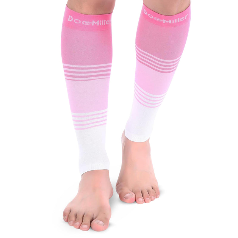 Doc Miller Calf Compression Sleeve for Men & Women – 20–30mmHg Support for Running, Shin Splints, Varicose Veins, Swelling & Leg Pain Relief – Footless Design for Nurses, Travel & All-Day Wear, 1 Pair Medium Pink.Pink.White - BeesActive Australia