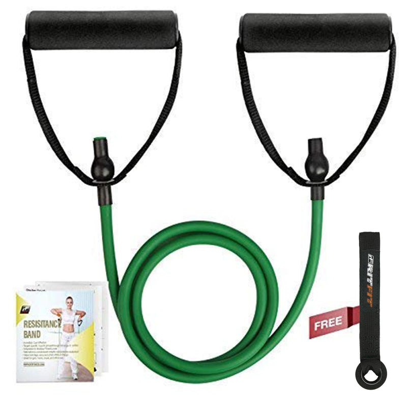 RitFit Single Resistance Exercise Band with Comfortable Handles - Ideal for Physical Therapy, Strength Training, Muscle Toning - Door Anchor and Starter Guide Included Green(5-10lbs) - BeesActive Australia