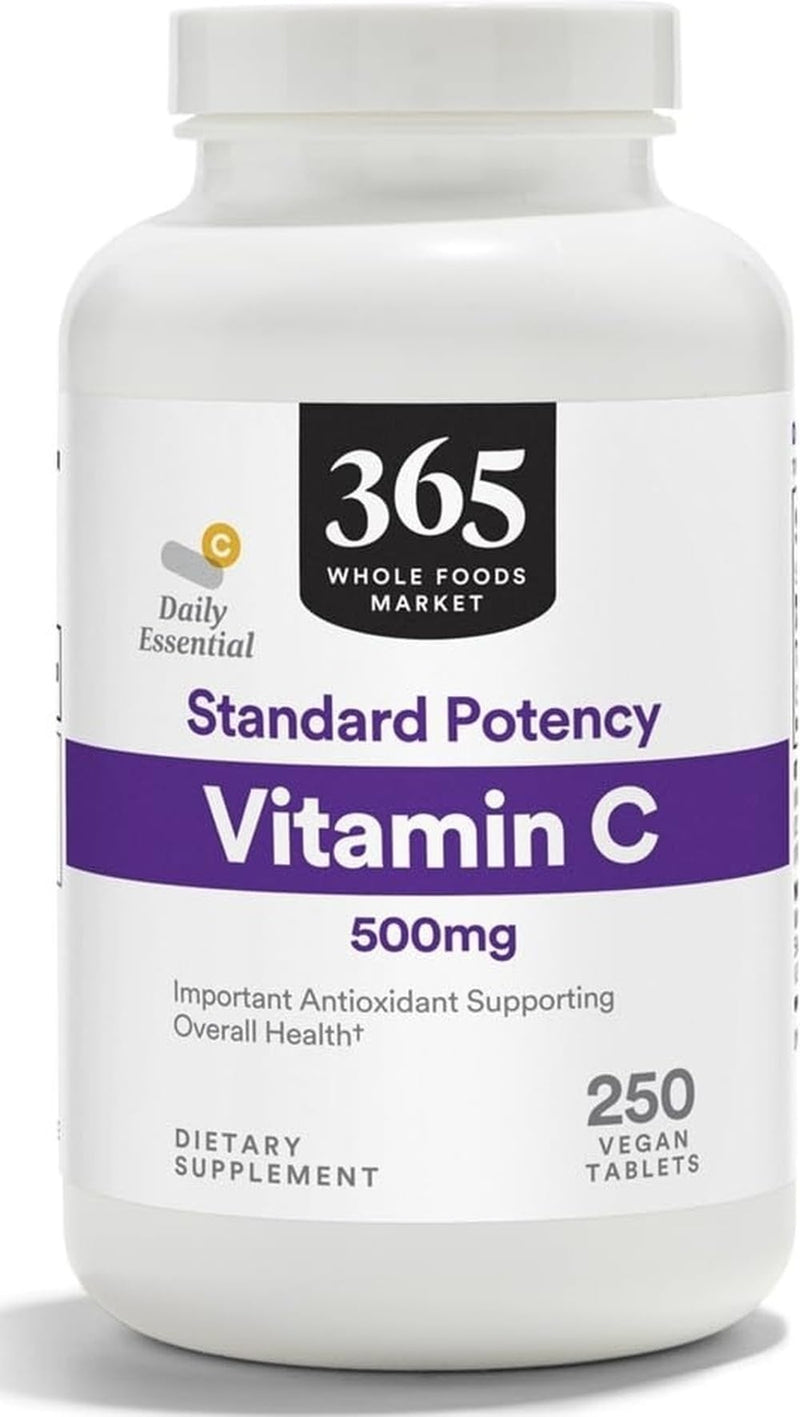 365 by Whole Foods Market, Standard Potency Vitamin C 500mg, Vegan, 250 Tablets Unflavored 250 Count (Pack of 1)