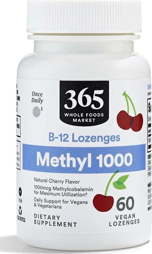 Whole Foods Market, Methyl B-12 1000 MCG Cherry Lozenge, 60 CT 60 Count (Pack of 1)