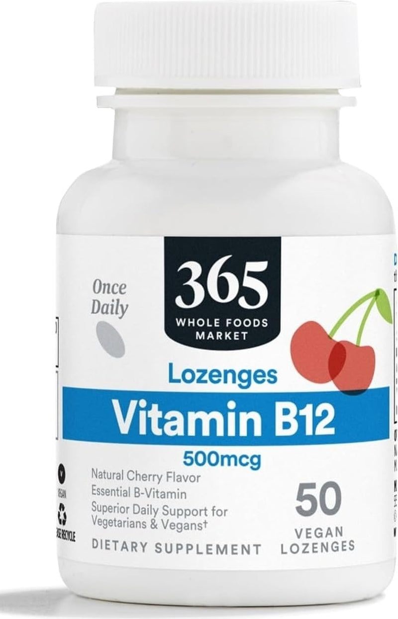 365 by Whole Foods Market, Vitamin B12 500mcg Lozenges, Natural Cherry Flavor, Vegan, 50 Count 50 Count (Pack of 1)