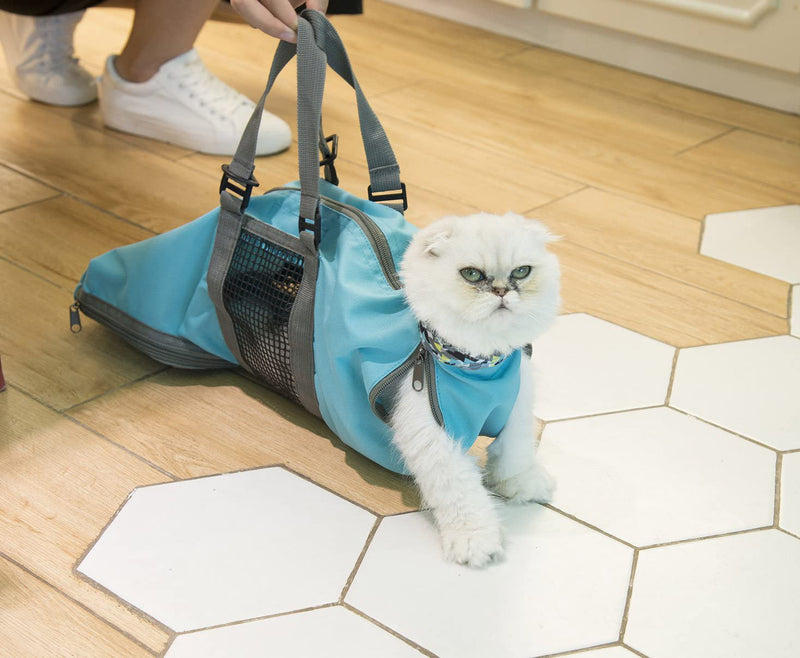 Cinf Cat Nail Clipping Cleaning Grooming Restraint Bag No Scratching Biting for Bathing Nail Trimming Injecting Examining Medium Blue - BeesActive Australia