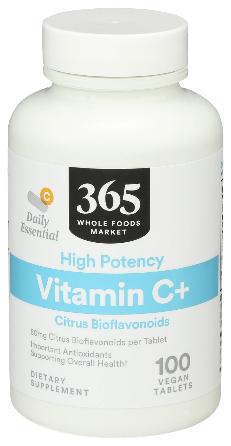 365 by Whole Foods Market, High Potency Vitamin C+, 80mg Citrus Bioflavonoids, Vegan, 100 Tablets 100 Count (Pack of 1)