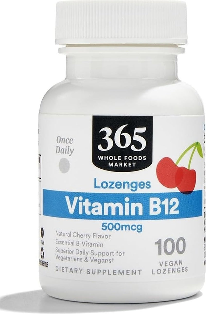 365 by Whole Foods Market, Vitamin B12 500mcg Lozenges, Natural Cherry Flavor, Vegan, 100 Count Unflavored 100 Count (Pack of 1)