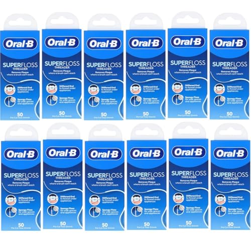 Oral-B Super Floss Pre-Cut Mint Strands,Threaders 50 Count per Pack, Pack of 12 50 Count (Pack of 12)