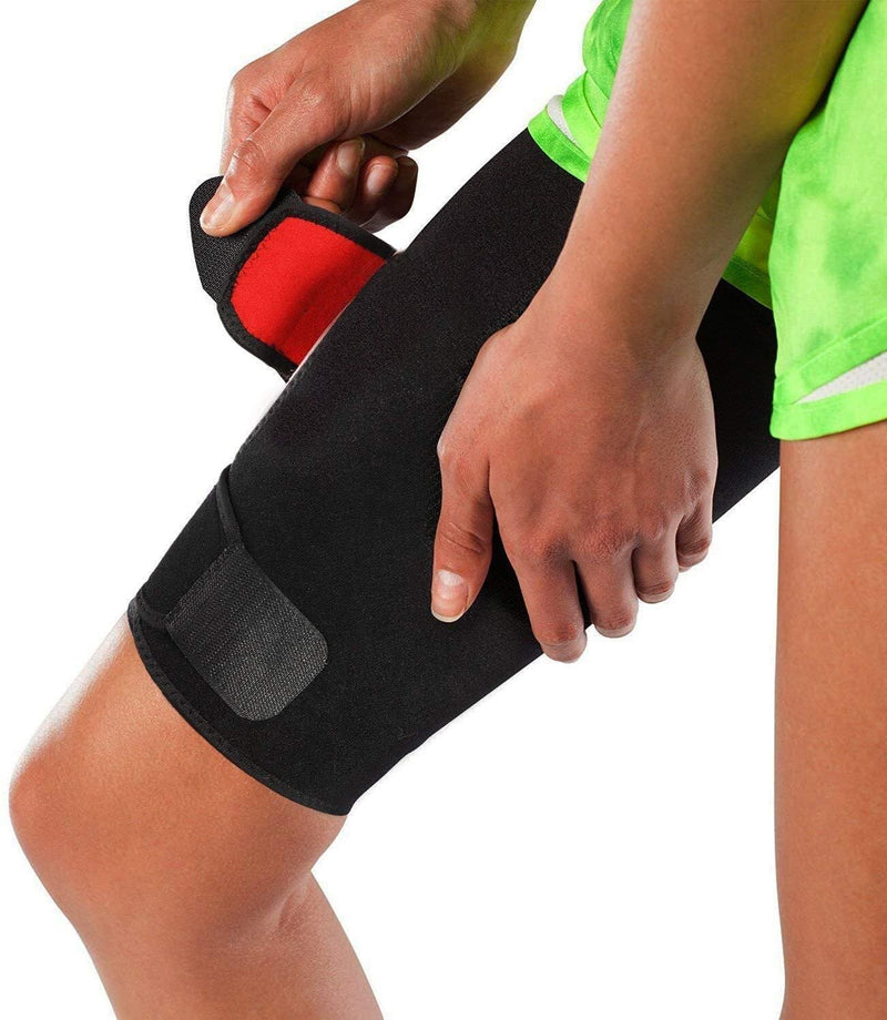 Adjustable Thigh Brace Support, Quadriceps Support and Thigh Wraps for Men and Women. Unisex Breathable Neoprene Non-Slip Hamstring Compression Sleeve S/M (16-26")