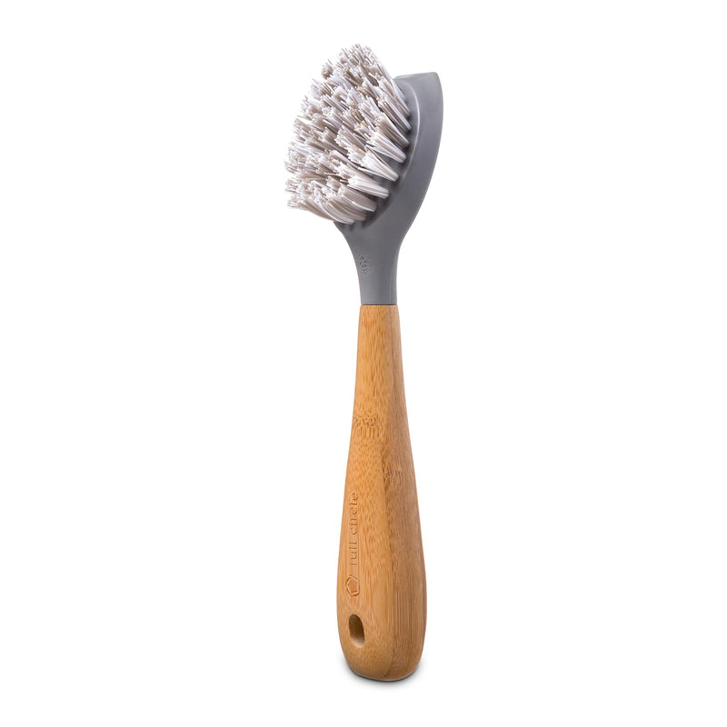 Full Circle Tenacious C Bamboo Dish Brush and Scraper - Kitchen Cleaning Tool Set for Cast Iron Cookware, Dishes, Pots, Sinks - Tough Nylon Bristles, Scrub Brushes with Handle Gray One Size - BeesActive Australia