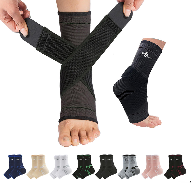 ABIRAM Ankle Brace for Men & Women - Adjustable Compression Sleeve with Wrap for Sprained Ankle, Plantar Fasciitis, Achilles Tendonitis - Breathable Support for Running, Volleyball, Basketball - L Black Large - BeesActive Australia