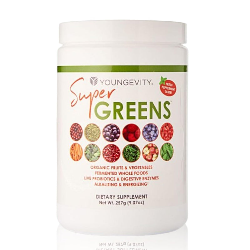 Youngevity Super Greens Daily Vitamin and Mineral Powder Supplement, 255 g | Super greens formula, blended vitamins and minerals, daily nutritional support, convenient powder supplement, 255 g canister