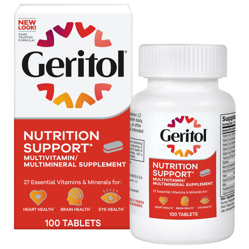 Geritol Multivitamin Supplement, 27 Essential Vitamins & Minerals, 100 Tabs | Daily support for adults, multivitamin tablets with 27 essential vitamins and minerals, gluten-free, non-GMO 100 Count (Pack of 1)