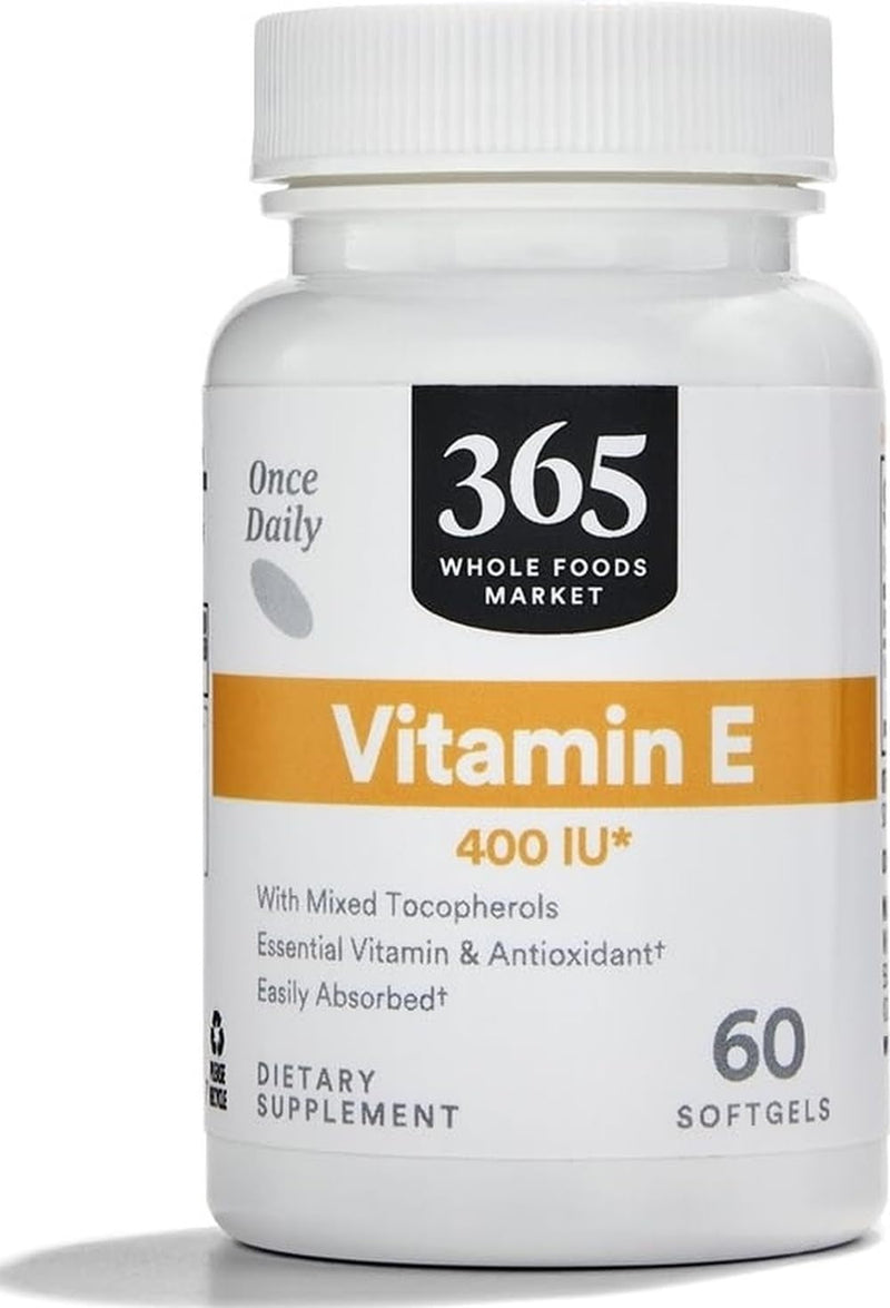 365 by Whole Foods Market, Vitamin E 400 IU with Mixed Tocopherols, 60 Count 60 Count (Pack of 1)
